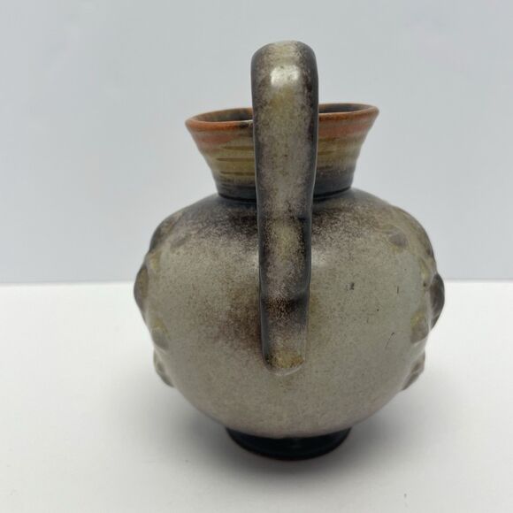 Ceramic Pitcher Brown Orange Flower Handle Made In Germany Small - Picture 4 of 7